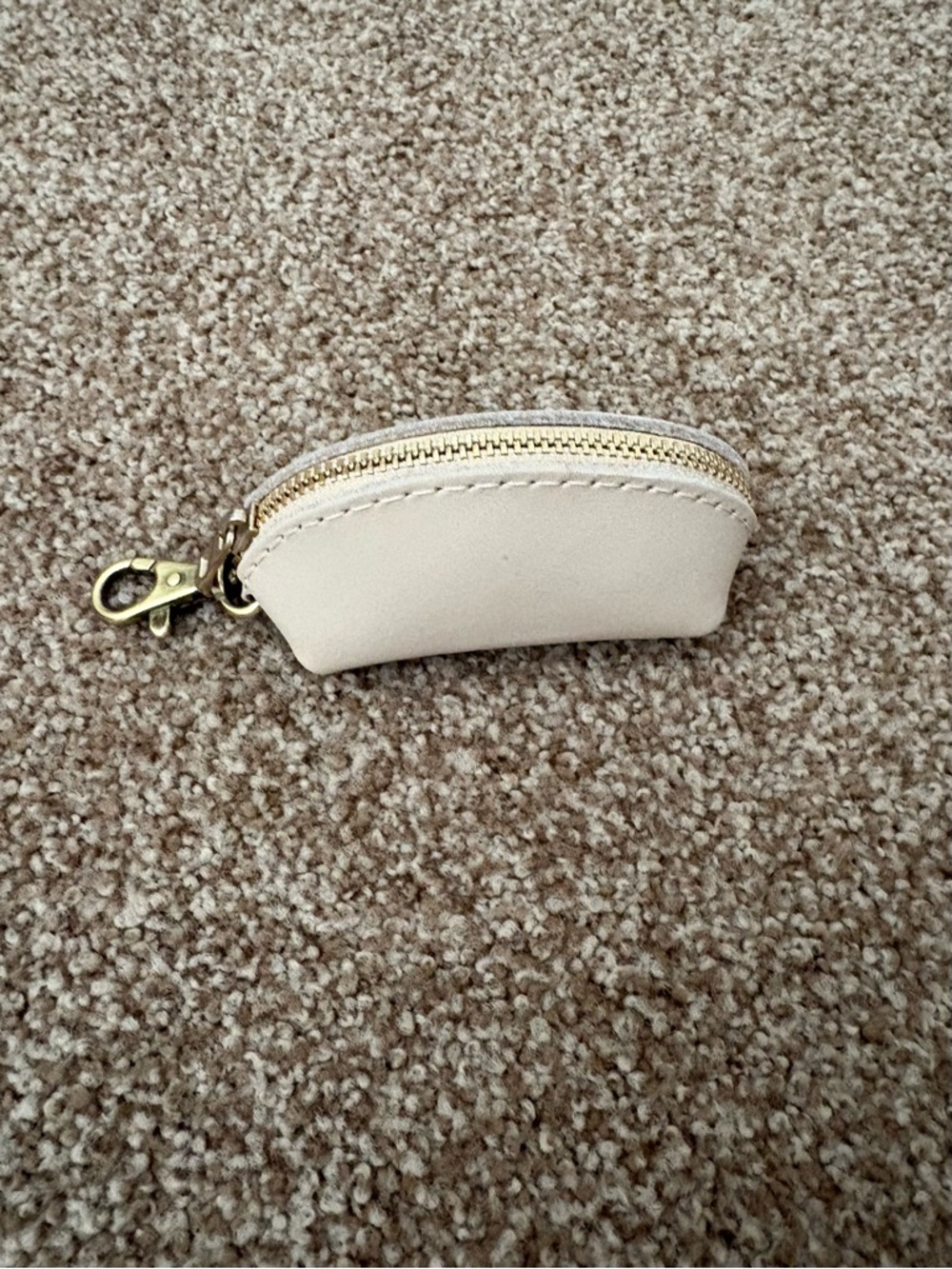 Small Cream Taco Zip Key Pouch with Gold Hardware